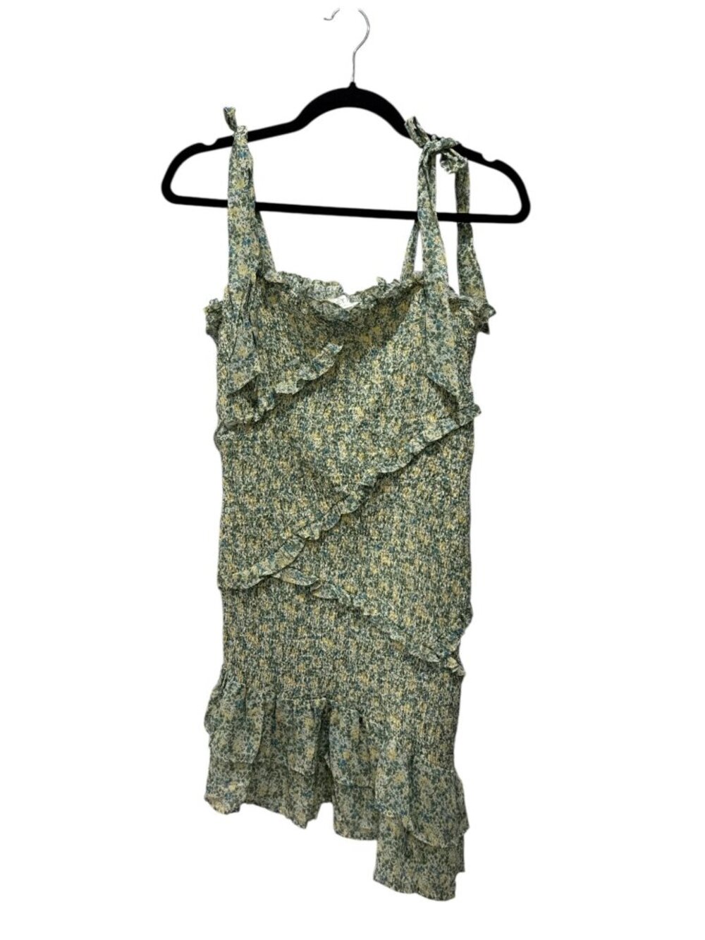 Astr The Label Yellow Green Multi Ruffle Smocked Mini Dress With Adjustable Stra - Picture 3 of 10